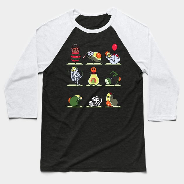 Avocado Yoga Halloween Monsters Baseball T-Shirt by huebucket